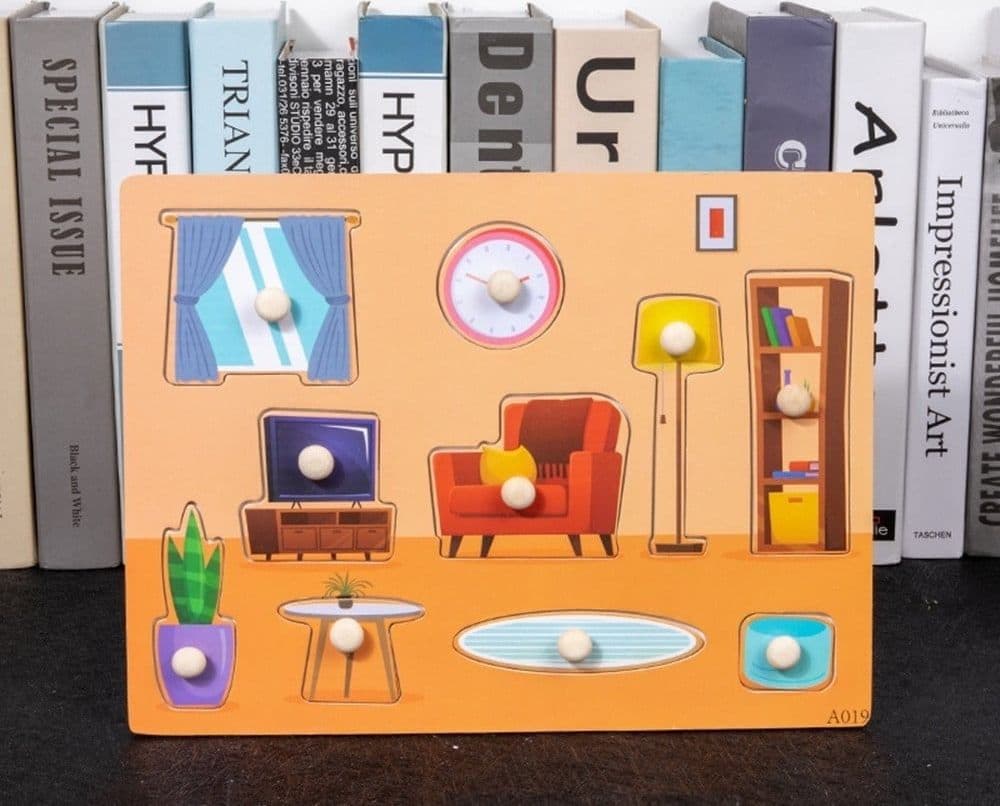 PUZZLE A INCASTRO TEMA MOBILI GIOCO EDUCATIVO IN LEGNO PER BAMBINI CON POMELLI 53760 - 3
