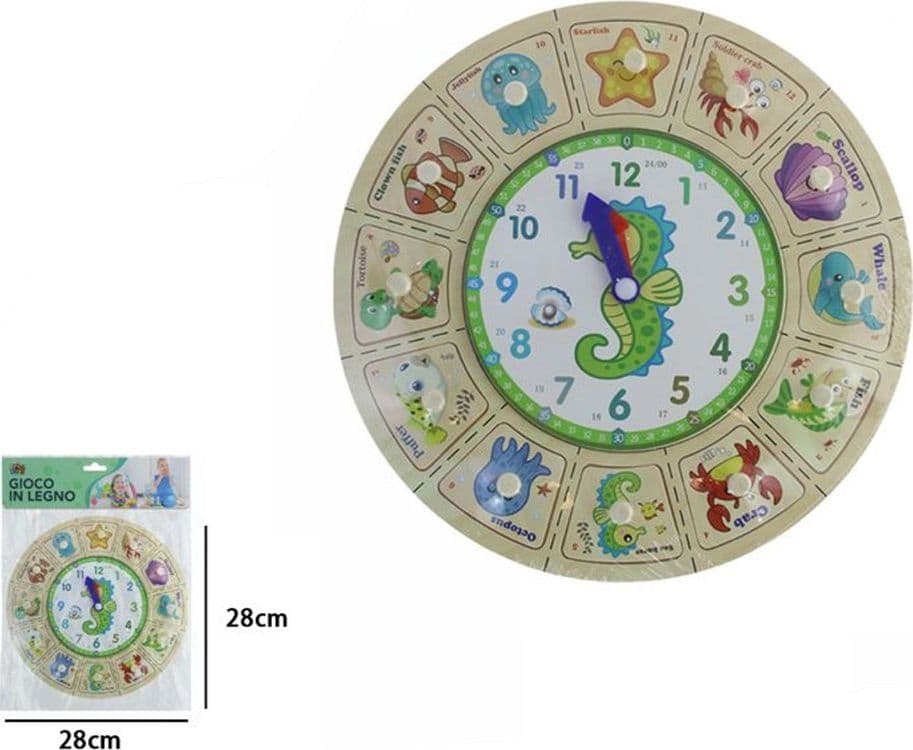OROLOGIO PUZZLE IN LEGNO EDUCATIVO GIOCO CON TESSERE A INCASTRO MARINO CON POMELLI 53769 - 2