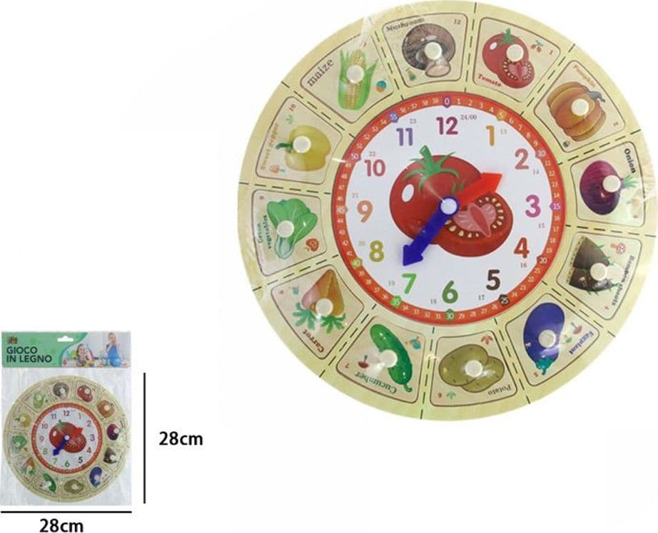 OROLOGIO PUZZLE IN LEGNO EDUCATIVO GIOCO CON TESSERE A INCASTRO VERDURE CON POMELLI 53765 - 2