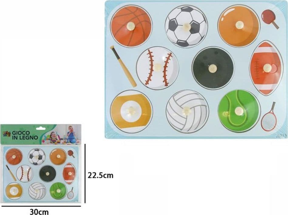 PUZZLE A INCASTRO TEMA PALLA SPORT GIOCO EDUCATIVO IN LEGNO PER BAMBINI CON POMELLI 53761 - 2