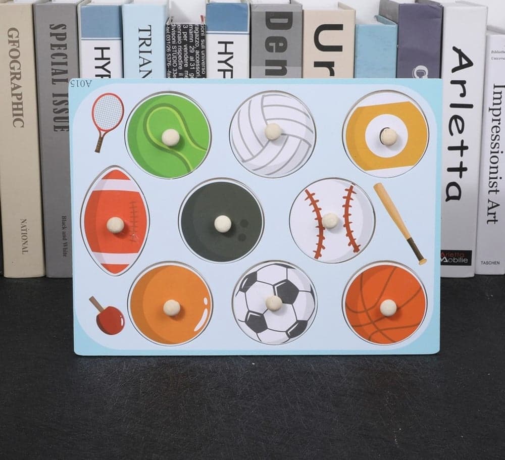 PUZZLE A INCASTRO TEMA PALLA SPORT GIOCO EDUCATIVO IN LEGNO PER BAMBINI CON POMELLI 53761 - 3