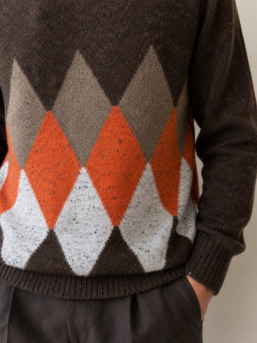 Pull girocollo intarsio a rombi - 3