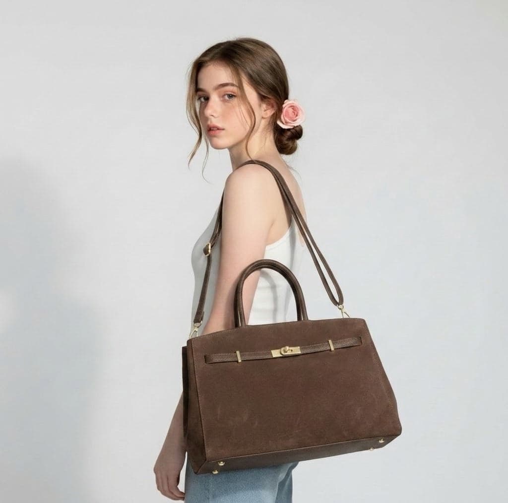 Modarno Borsa Grande in vera pelle Scamosciata Aura 40x17x26 cm - 6