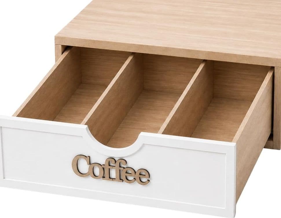CASSETTO ORGANIZER PORTA CAPSULE CIALDE SCRITTA COFFEE LEGNO NATURALE CON DIVISORI 748495 - 4
