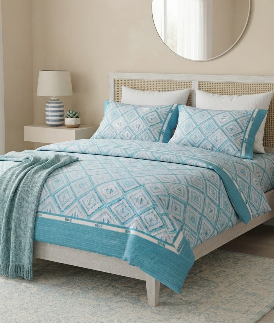 Completo Lenzuola 1 Piazza e 1/2 Irge Ginevra Rombi – 100% Cotone Morbido