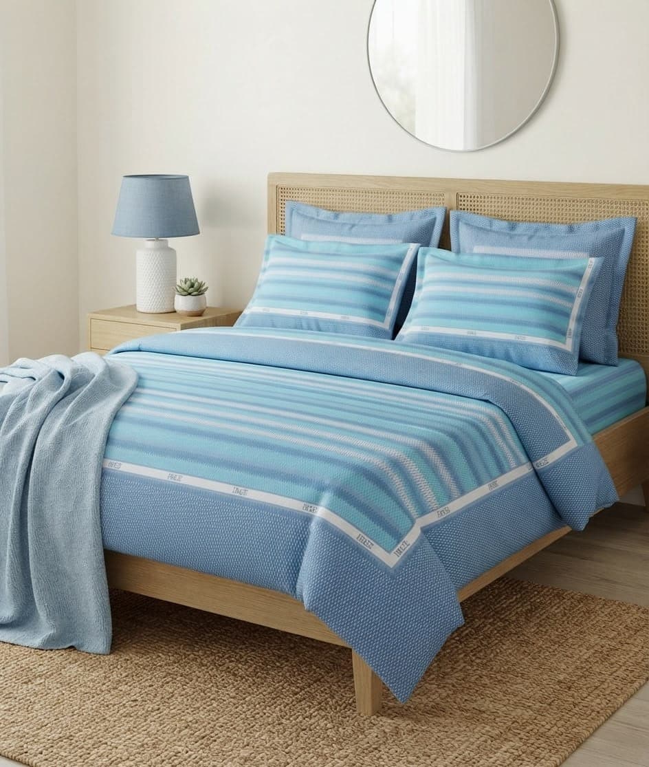 Completo Lenzuola 1 Piazza e 1/2 Irge Ginevra Righe – 100% Cotone Morbido - 4