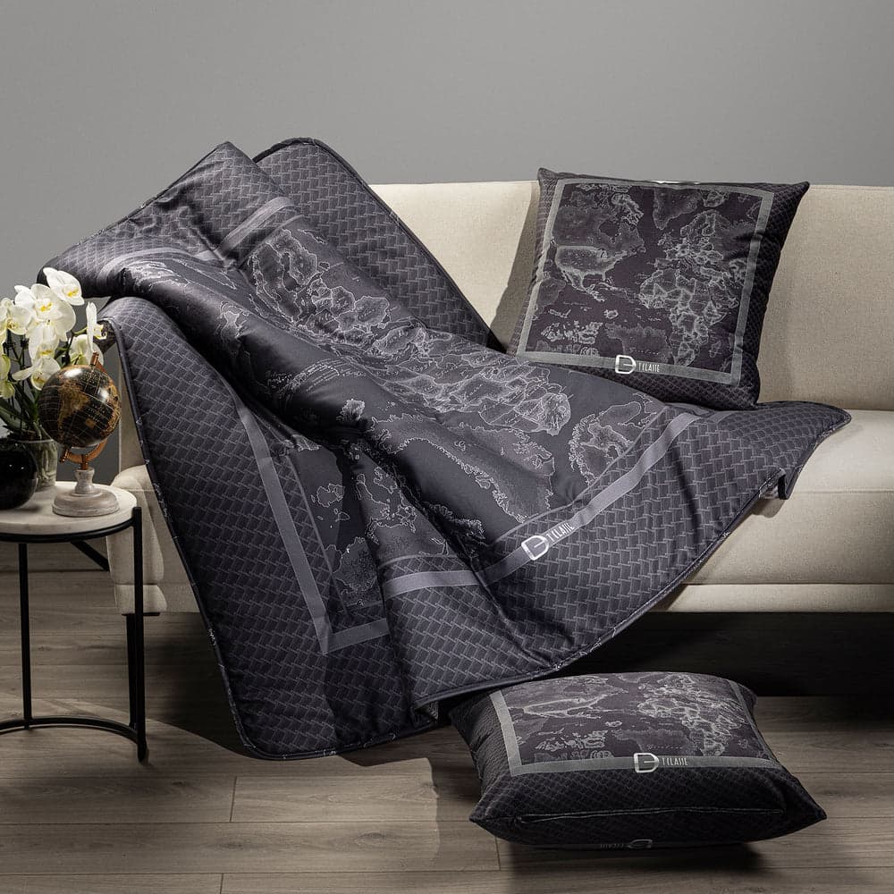 Plaid Geo Night 130x170 in Raso di Cotone Coperta Divano Nero Grigio