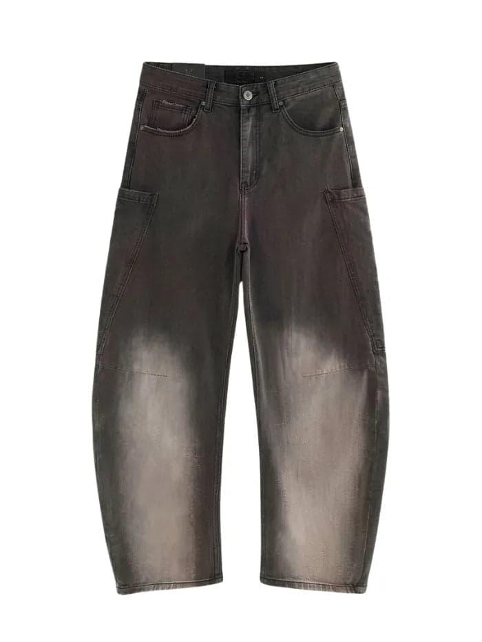Jeans Balloon Grey In Cotone 100% – Fit Wide Leg Distressed Vintage