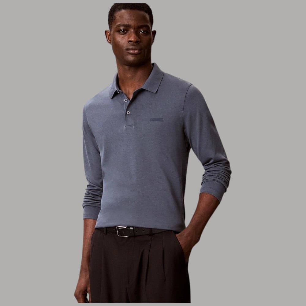 Maglia polo Calvin Klein LV04LH240G maniche lunghe slim fit con logo tono su tono