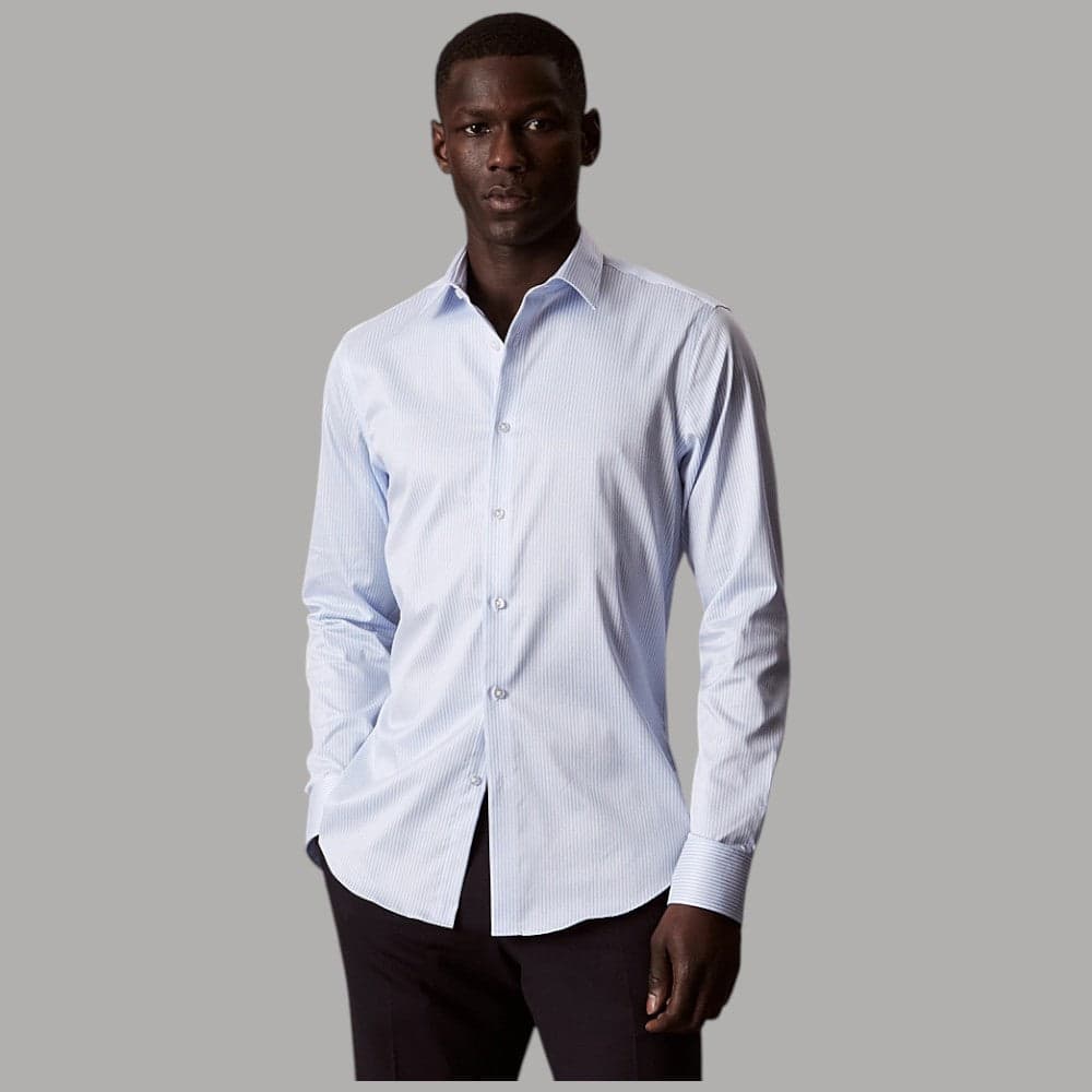 Camicia Calvin Klein LV019EU143 slim fit a righe con logo ricamato - 7