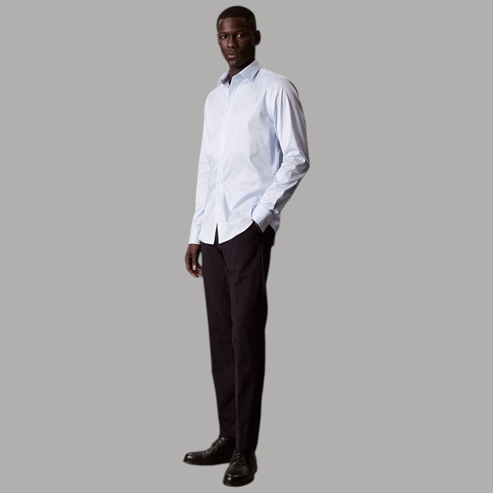 Camicia Calvin Klein LV019EU143 slim fit a righe con logo ricamato - 5