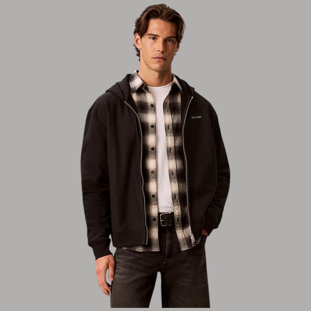 Felpa con zip Calvin Klein LV04LH218G con micro logo e cappuccio