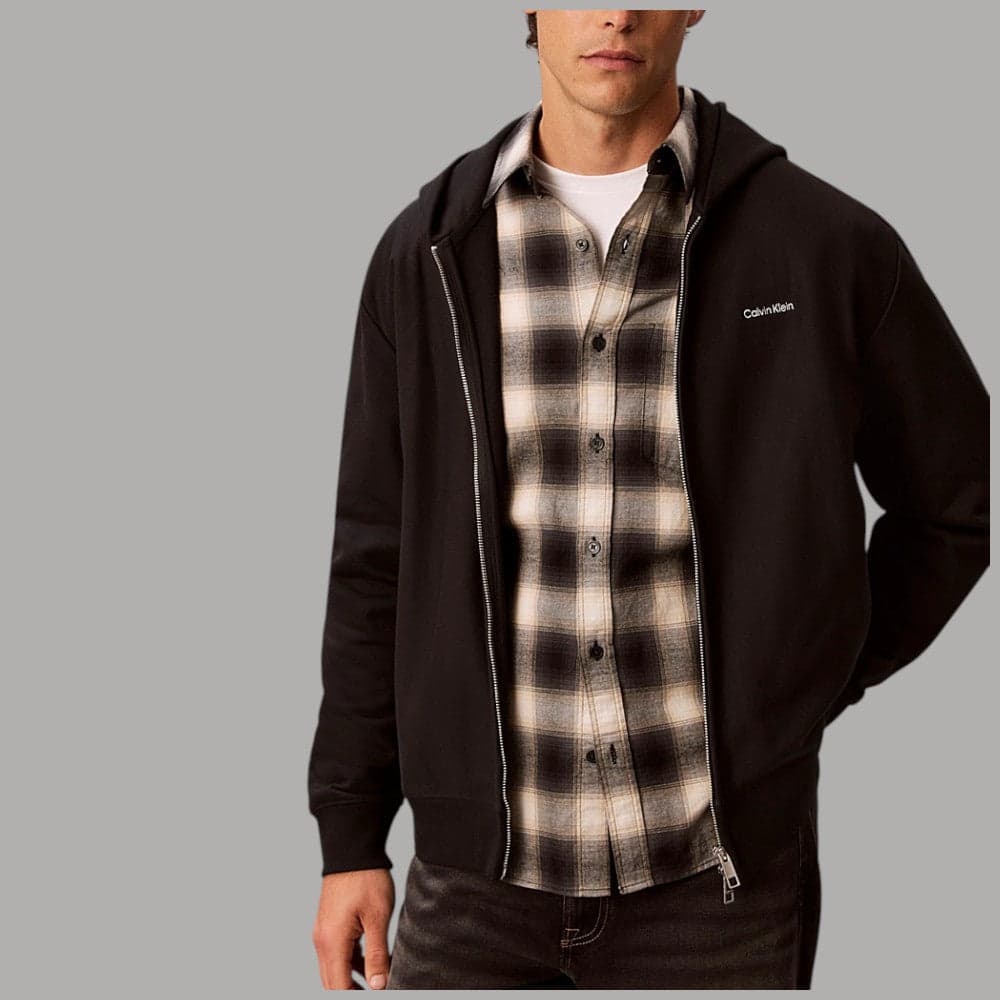 Felpa con zip Calvin Klein LV04LH218G con micro logo e cappuccio - 3