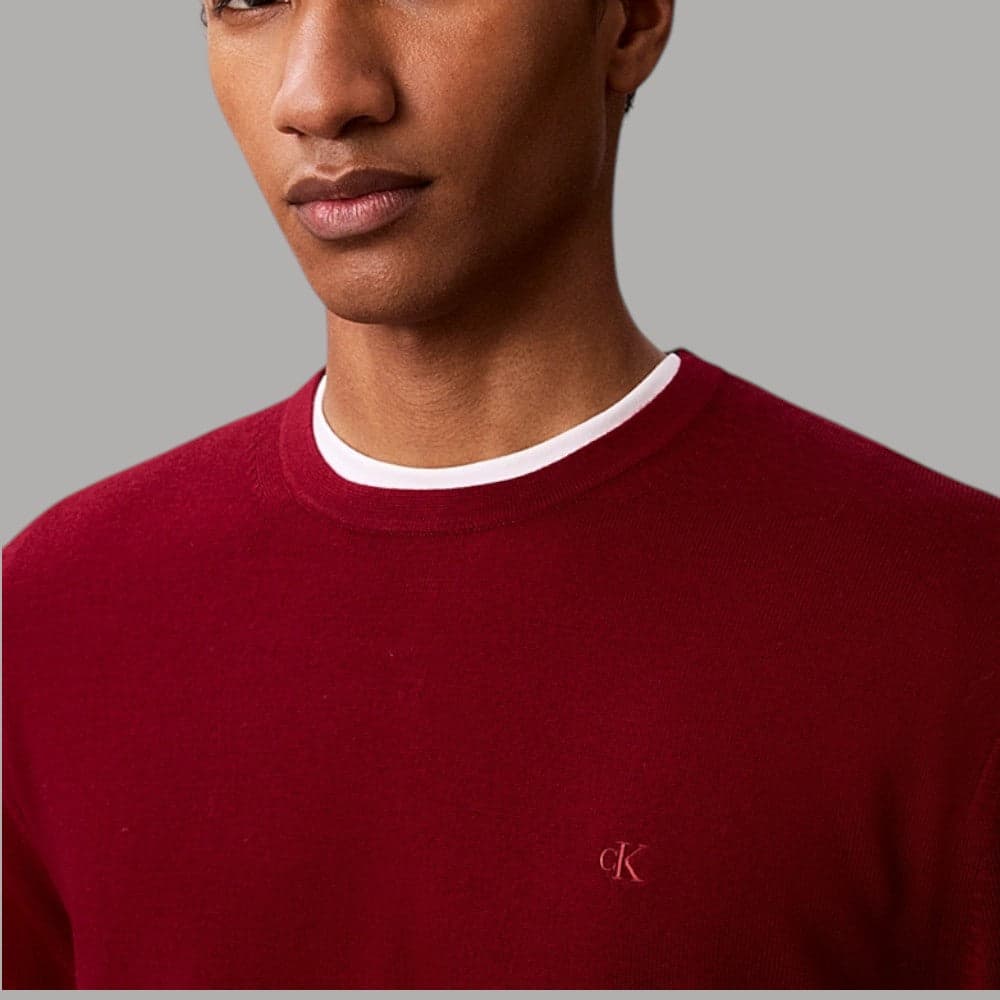 Maglione Calvin Klein in lana merino con ricamo tono su tono - 7
