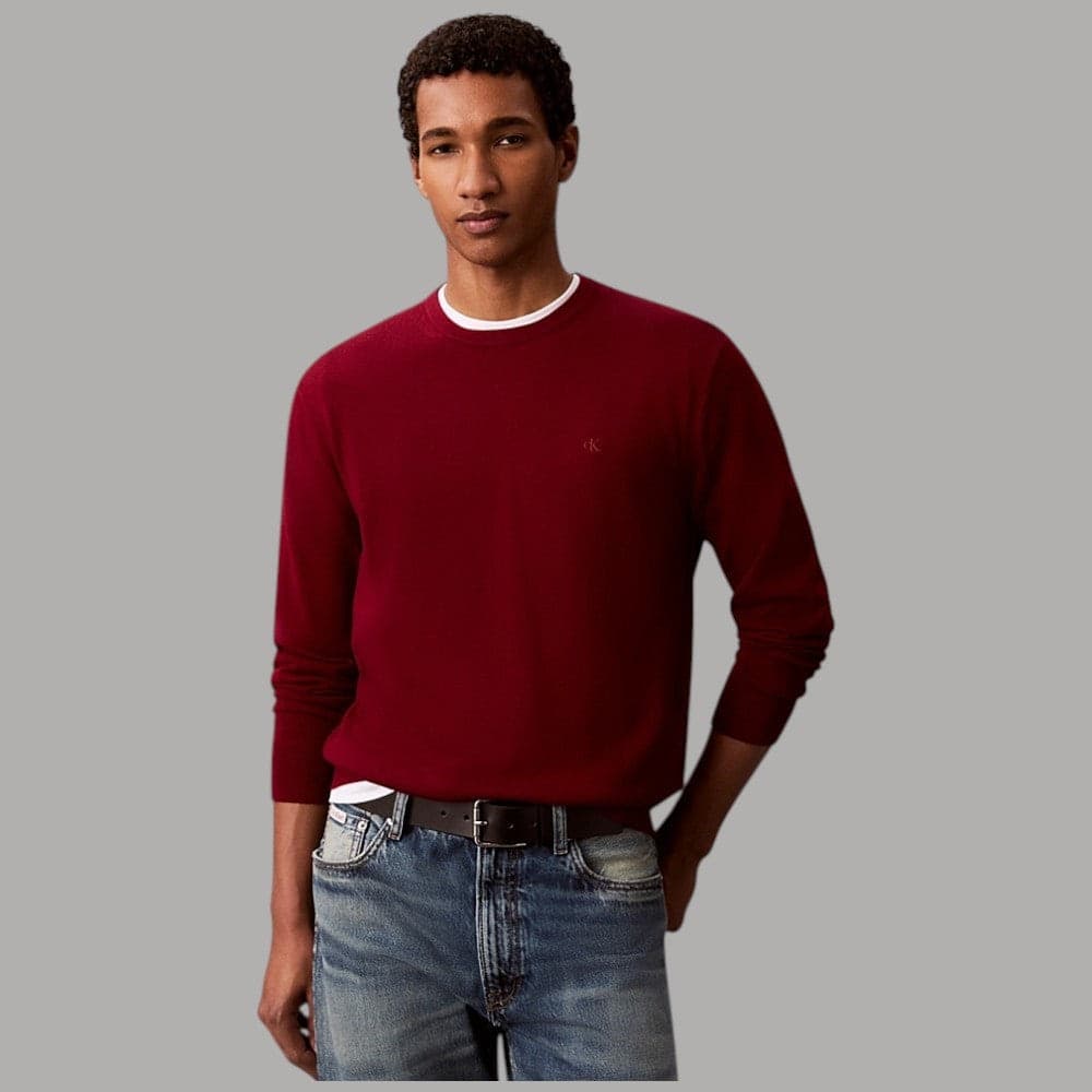 Maglione Calvin Klein in lana merino con ricamo tono su tono - 8