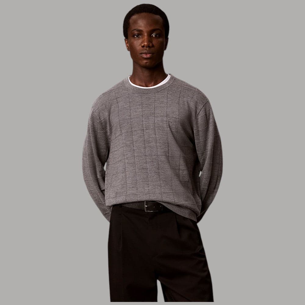 Maglione Calvin Klein a girocollo con motivo a griglia e monogramma ricamato - 6