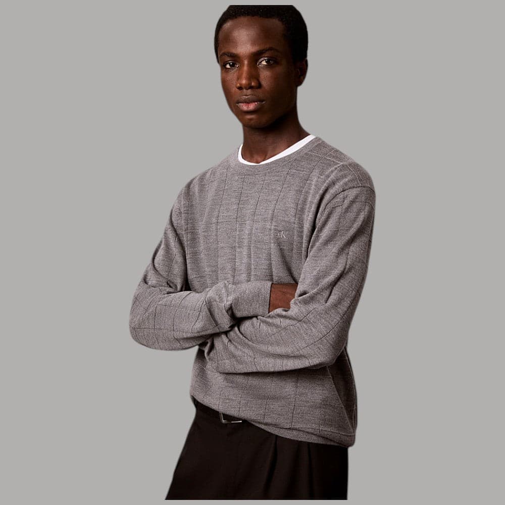 Maglione Calvin Klein a girocollo con motivo a griglia e monogramma ricamato - 3
