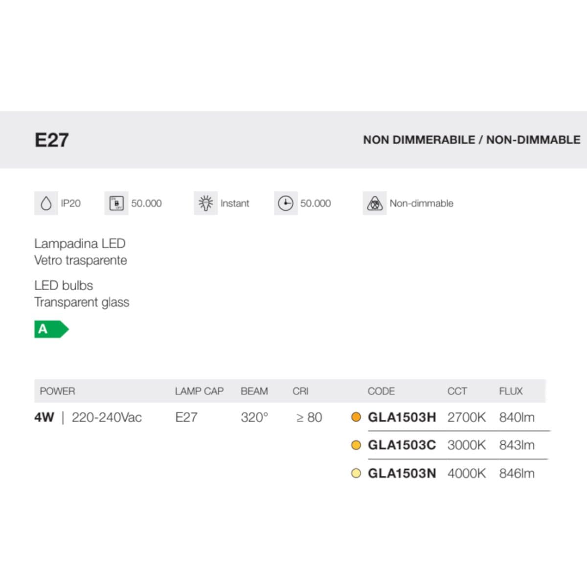 Lampadina LED Gea Led GLA1503H GLA1503C GLA1503N E27 metallo vetro - 3