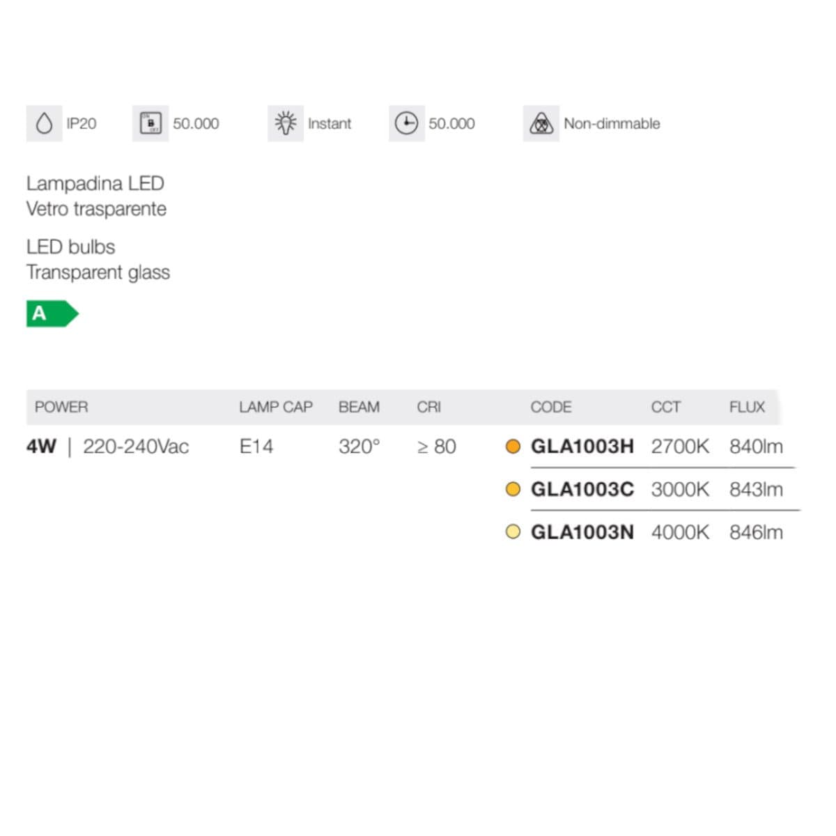 Lampadina LED Gea Led GLA1003H GLA1003C GLA1003N E14 metallo vetro - 3