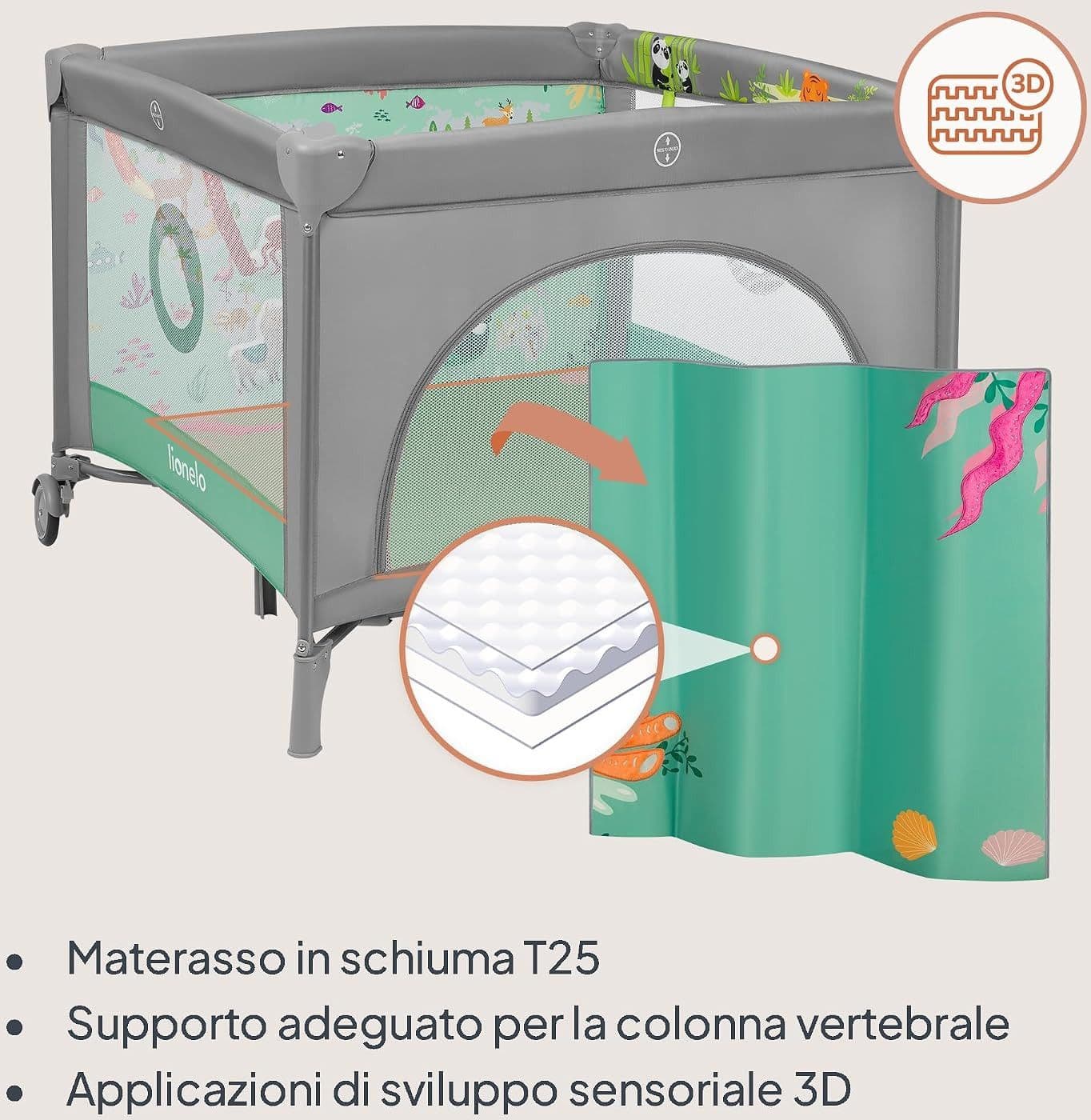 Lionelo - Box bambini pieghevole Lene 3in1 - 100x100cm - 11