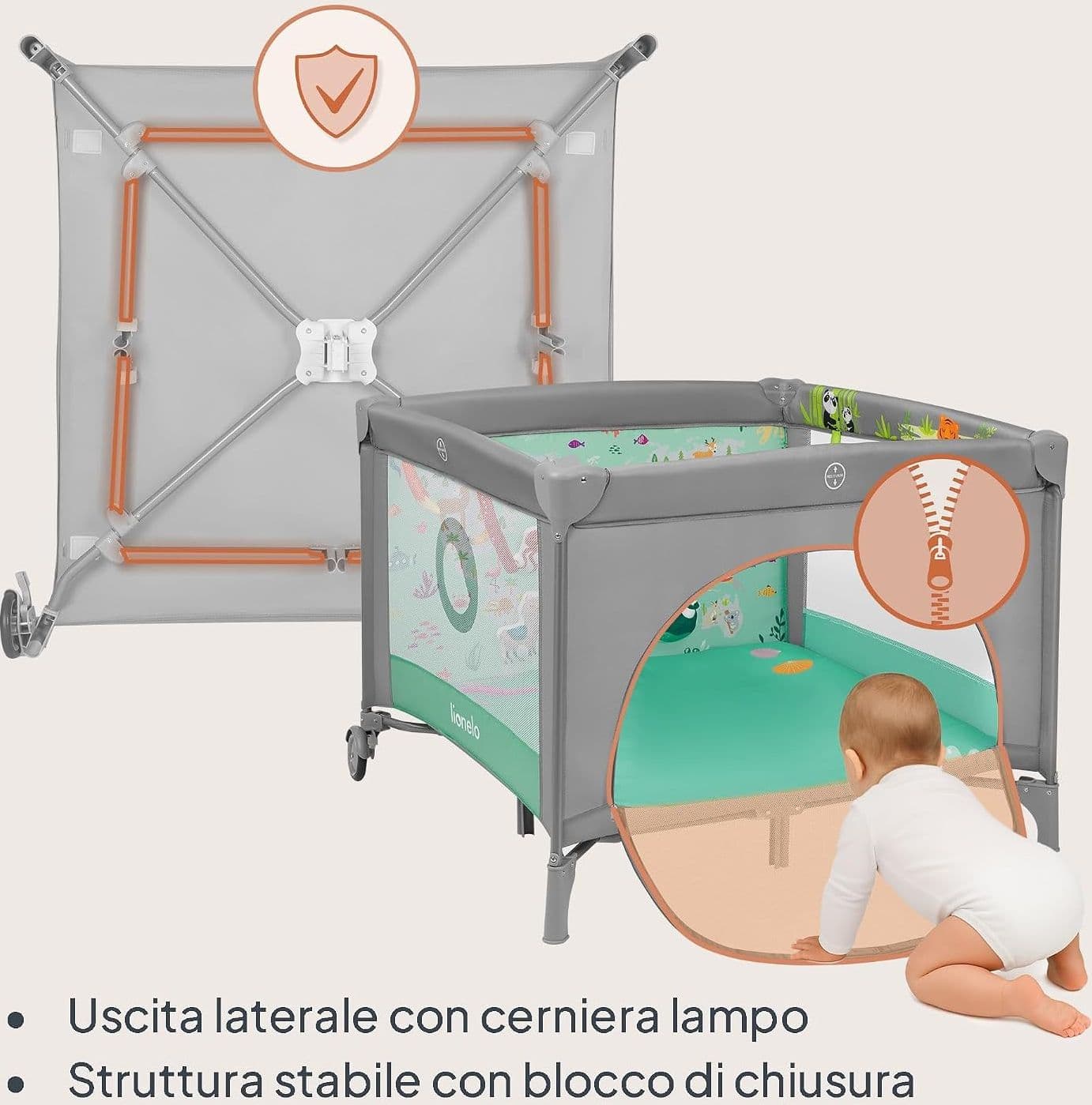 Lionelo - Box bambini pieghevole Lene 3in1 - 100x100cm - 13