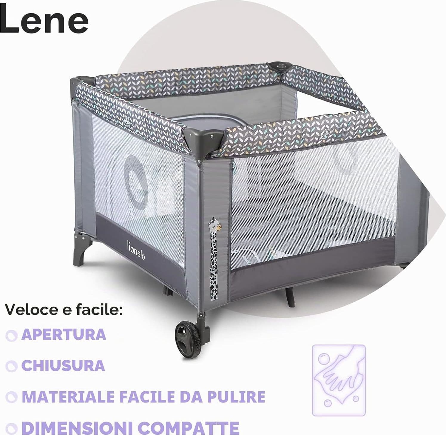 Lionelo - Box bambini pieghevole Lene 3in1 - 100x100cm - 6