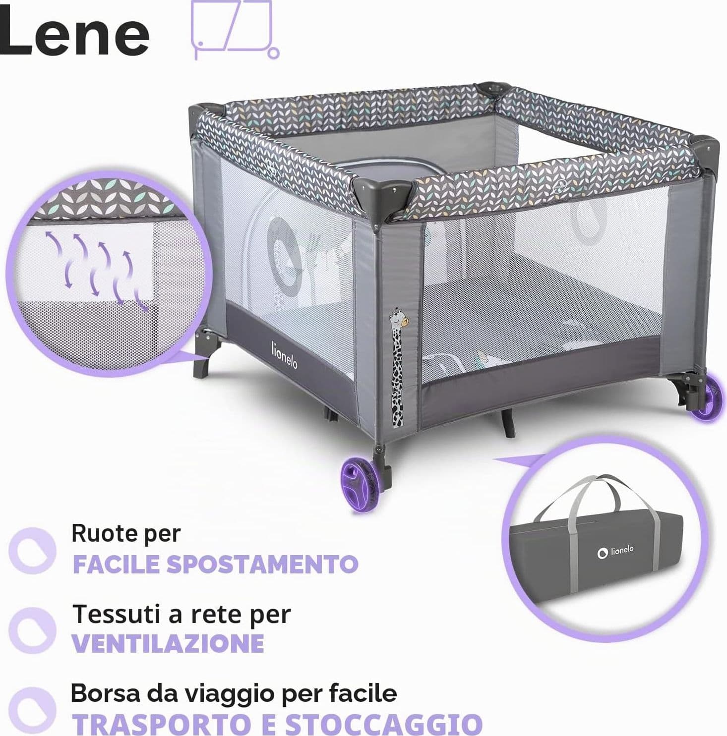 Lionelo - Box bambini pieghevole Lene 3in1 - 100x100cm - 7