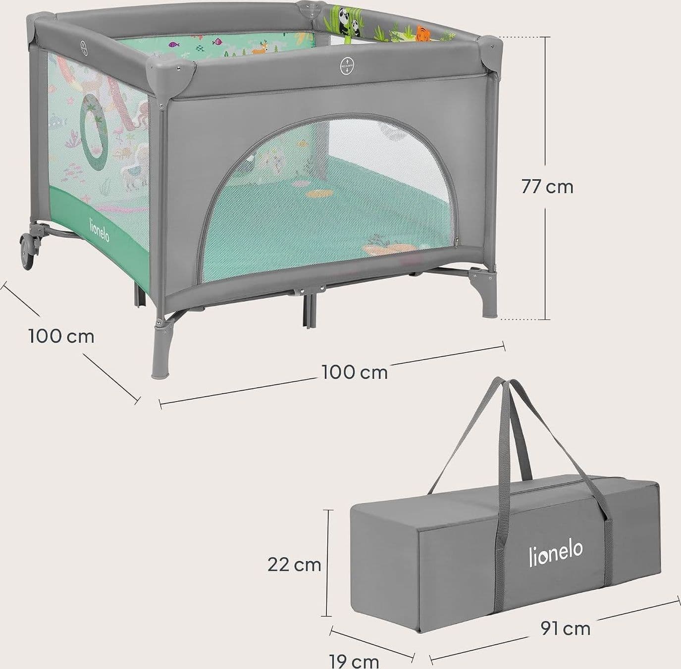 Lionelo - Box bambini pieghevole Lene 3in1 - 100x100cm - 10