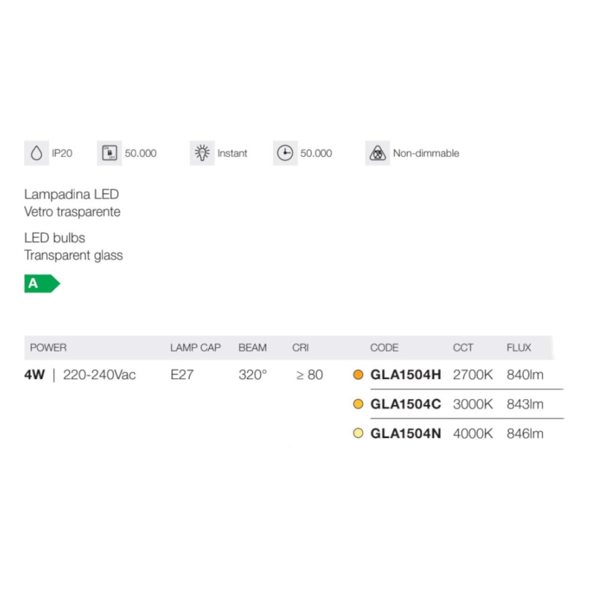 Lampadina LED Gea Led GLA1504H GLA1504C GLA1504N E27 metallo vetro - 3