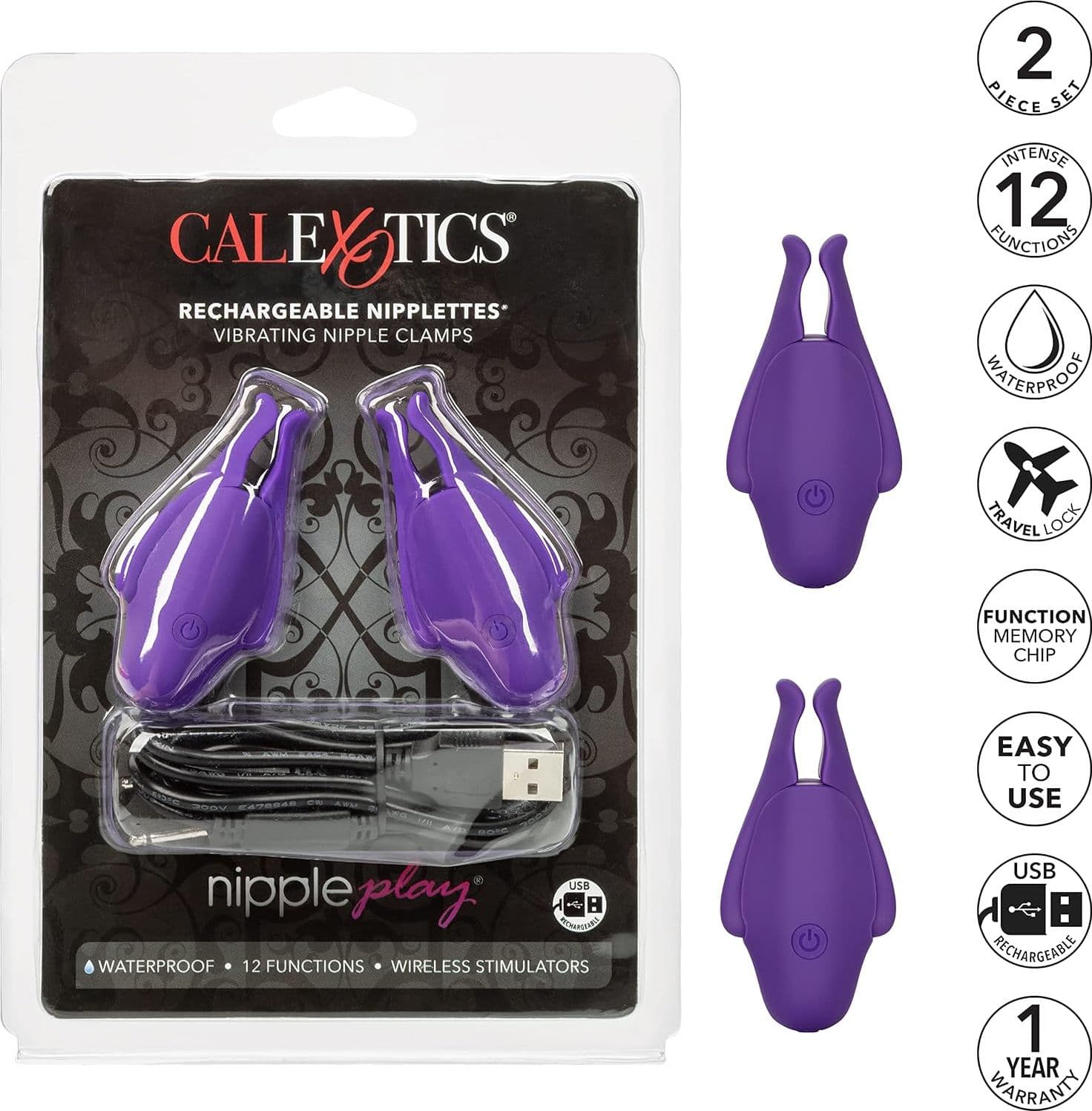 Pinzette Capezzoli 12 x vibranti ricaricabili USB wterproof BDSM Fetish bondage - 3