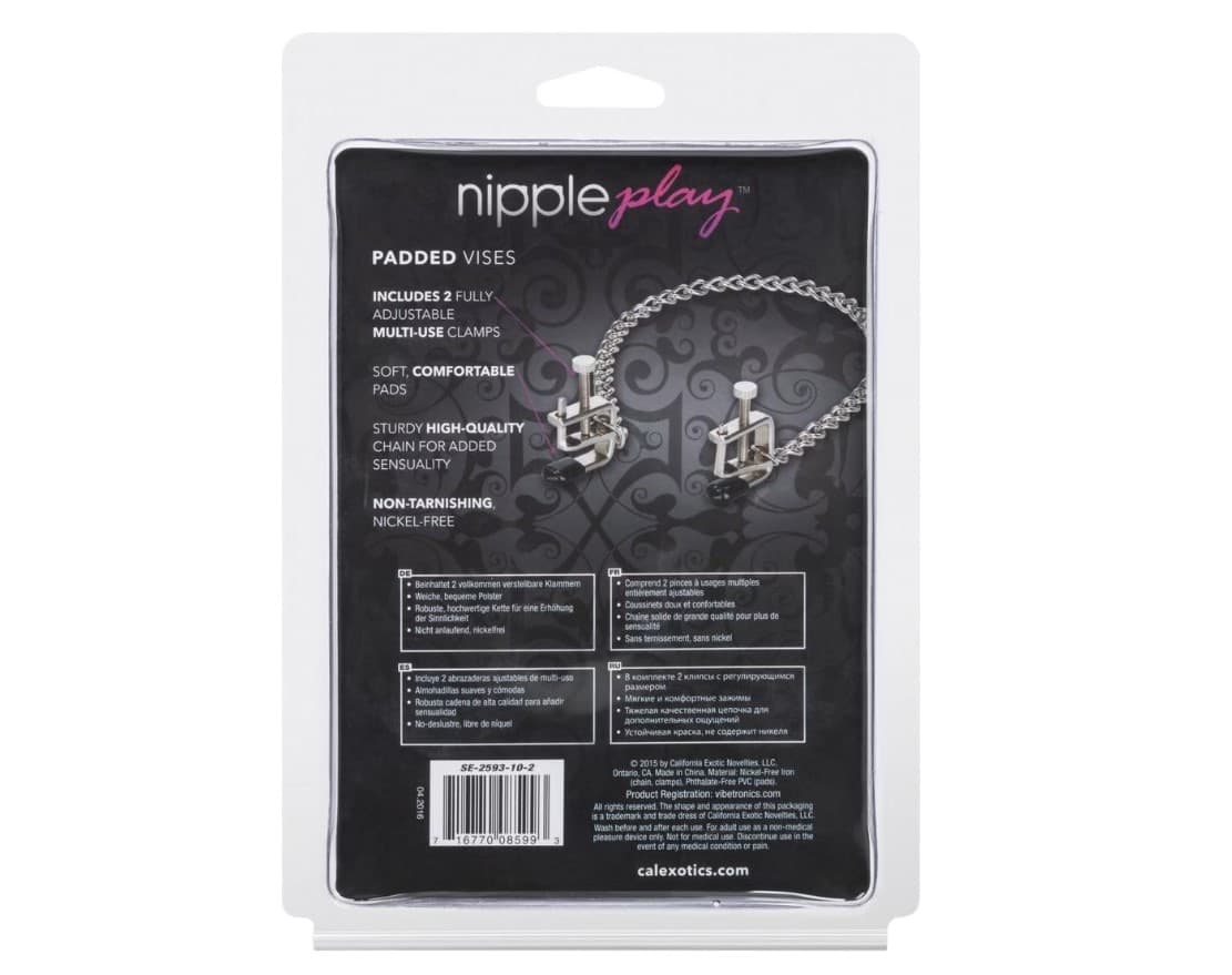 CalExotics Padded Vises Pinze Capezzoli Imbottite Regolabili Catena BDSM Fetish - 4