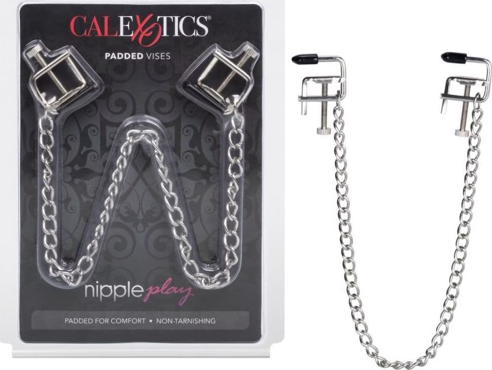 CalExotics Padded Vises Pinze Capezzoli Imbottite Regolabili Catena BDSM Fetish - 5