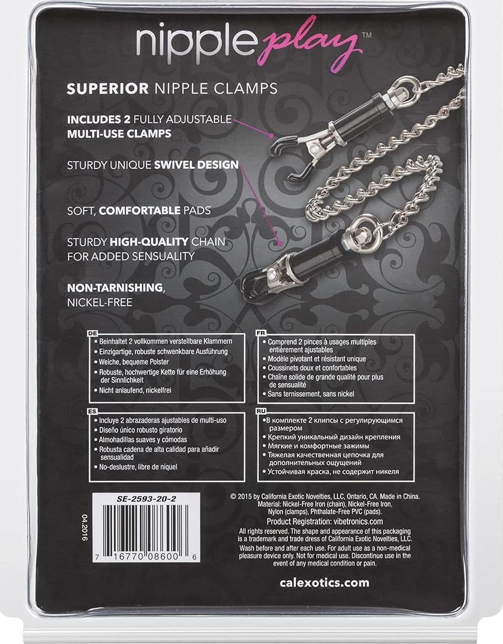 CalExotics Superior Pinze Capezzoli Regolabili Imbottite Catena BDSM Fetish - 5