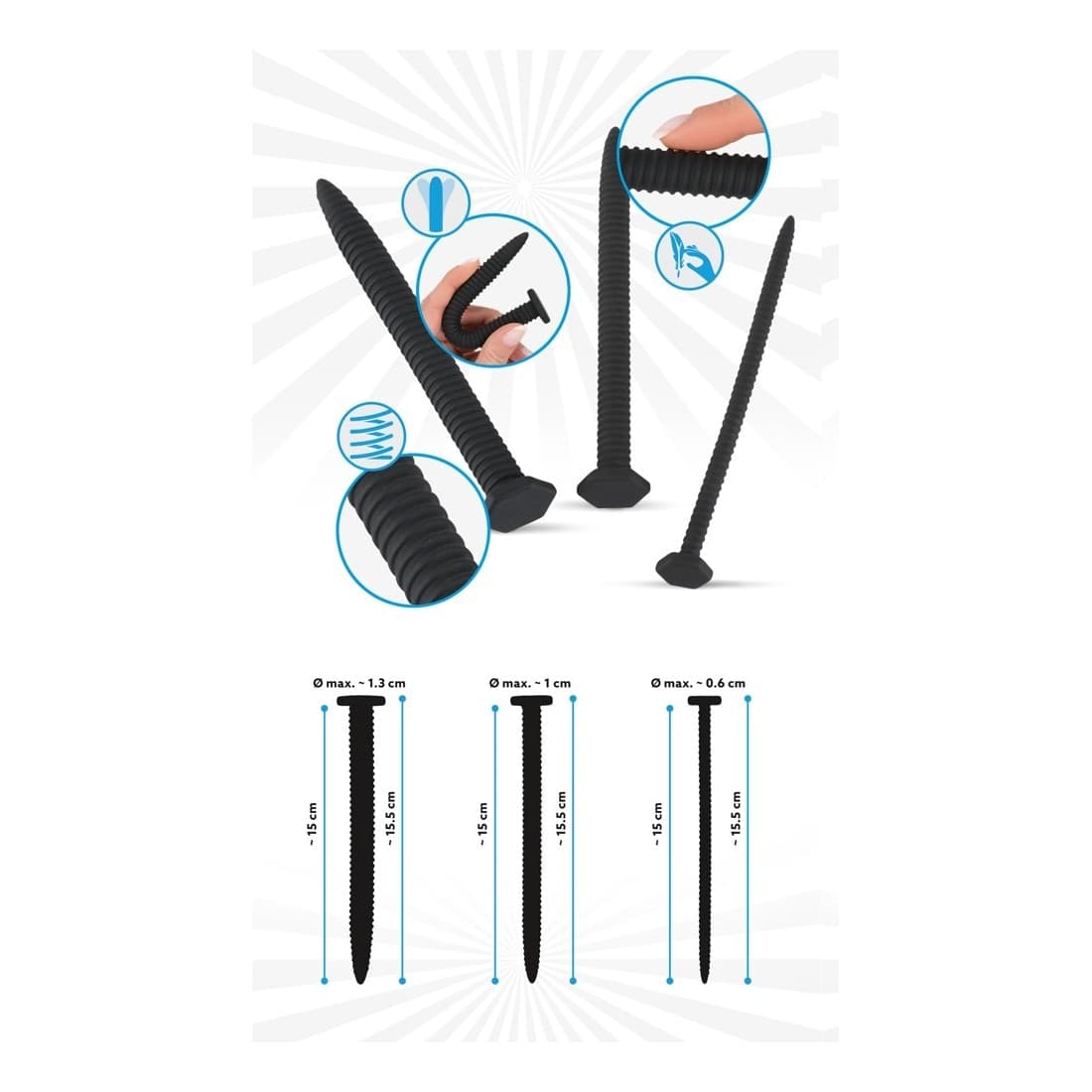 Set 3 Dilatatori Uretrali Uomo Silicone Plug Pene Sounding BDSM You2Toys - 2