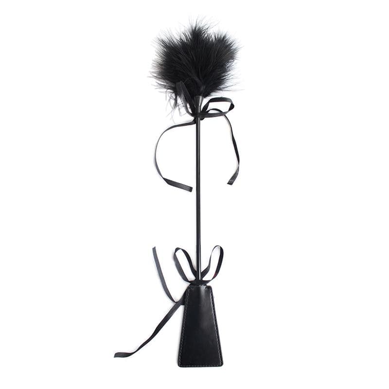 Frustino sexy 45 cm 2 in 1 con piumino nero e paddle per Bondage BDSM fetish - 2