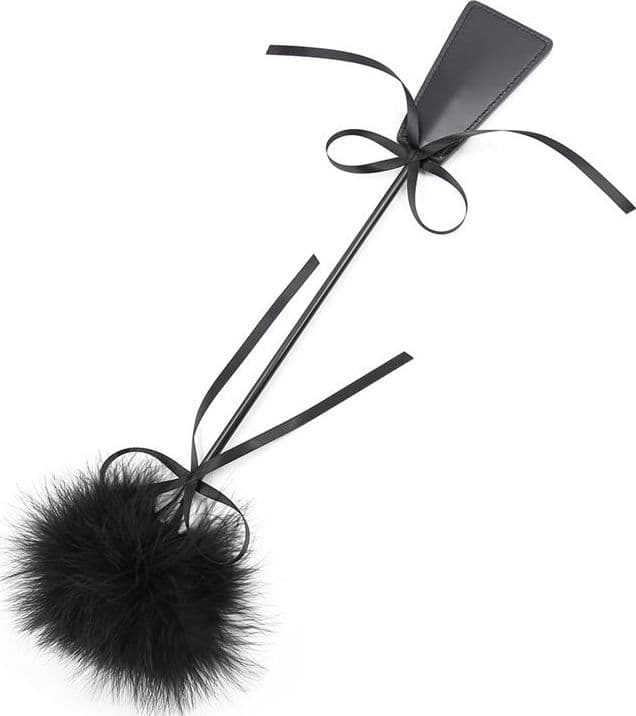 Frustino sexy 45 cm 2 in 1 con piumino nero e paddle per Bondage BDSM fetish - 3
