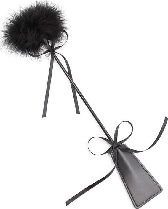 Frustino sexy 45 cm 2 in 1 con piumino nero e paddle per Bondage BDSM fetish - 4