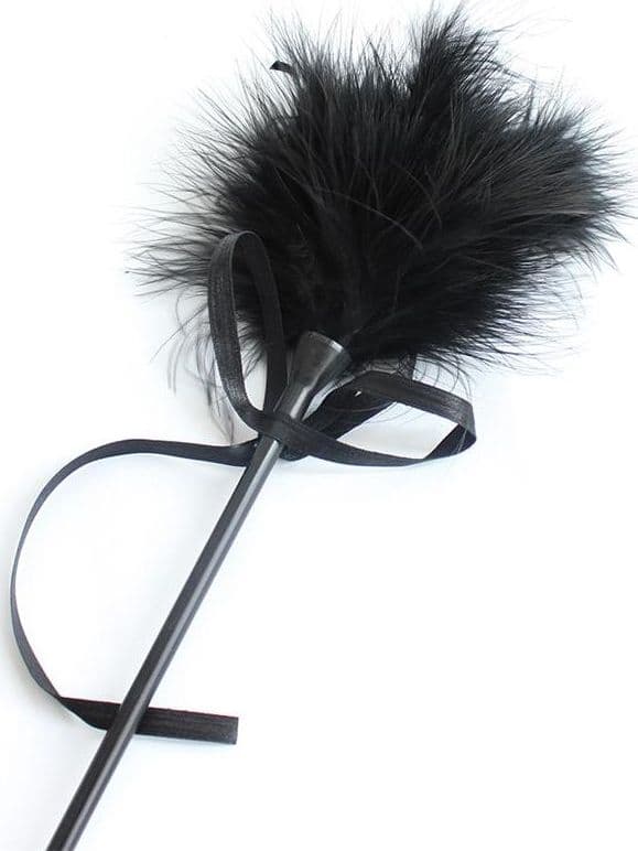 Frustino sexy 45 cm 2 in 1 con piumino nero e paddle per Bondage BDSM fetish - 5