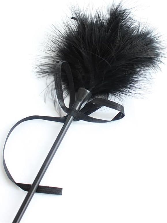 Frustino sexy 45 cm 2 in 1 con piumino nero e paddle per Bondage BDSM fetish - 5