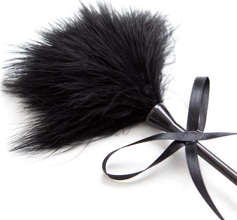 Frustino sexy 45 cm 2 in 1 con piumino nero e paddle per Bondage BDSM fetish - 7