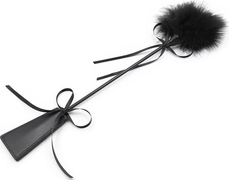 Frustino sexy 45 cm 2 in 1 con piumino nero e paddle per Bondage BDSM fetish - 8