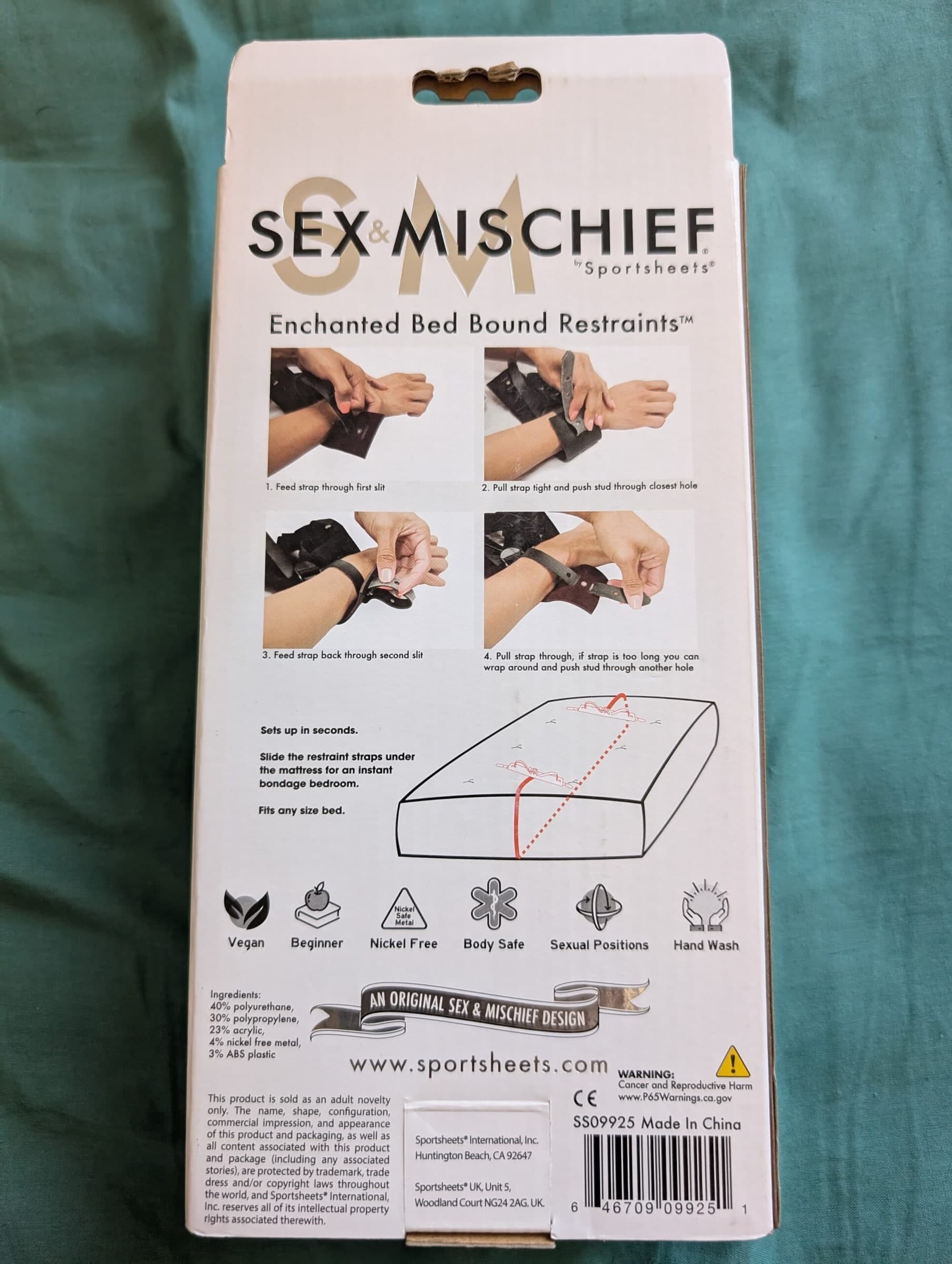 Kit Bondage Letto Manette Polsi Caviglie Cinghie Regolabili BDSM per Coppia - 3