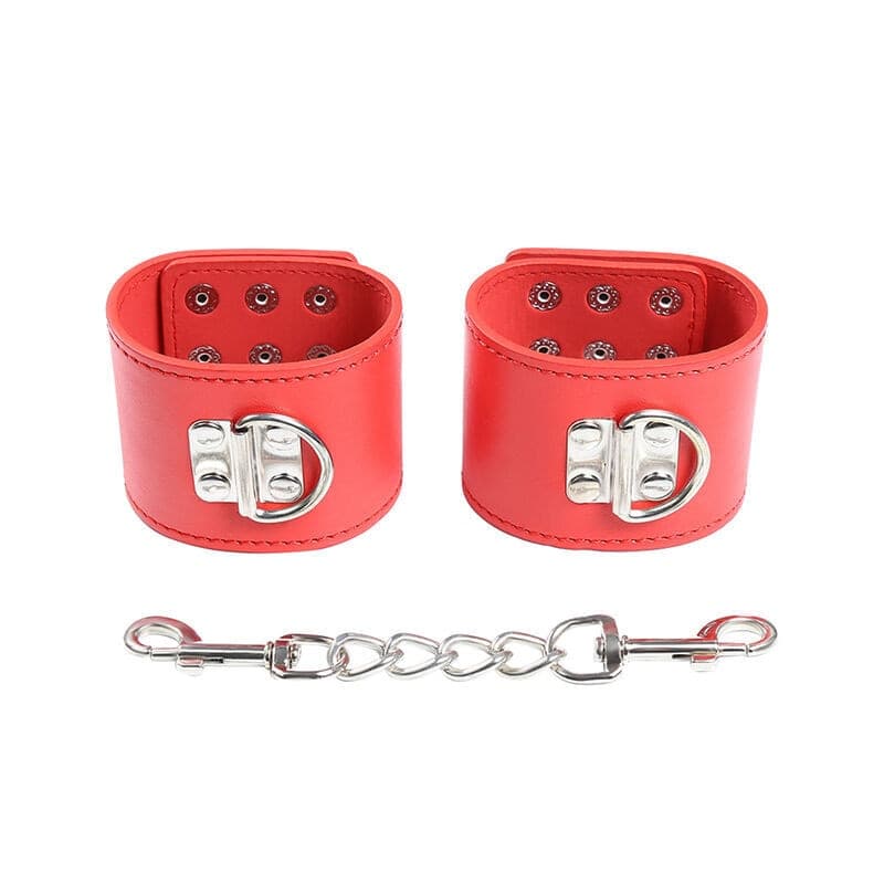 Manette Polsi Rosse con Catena Borchie Regolabili Bondage BDSM Fetish Ohmama - 4