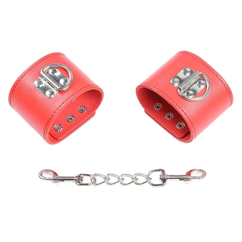 Manette Polsi Rosse con Catena Borchie Regolabili Bondage BDSM Fetish Ohmama - 5