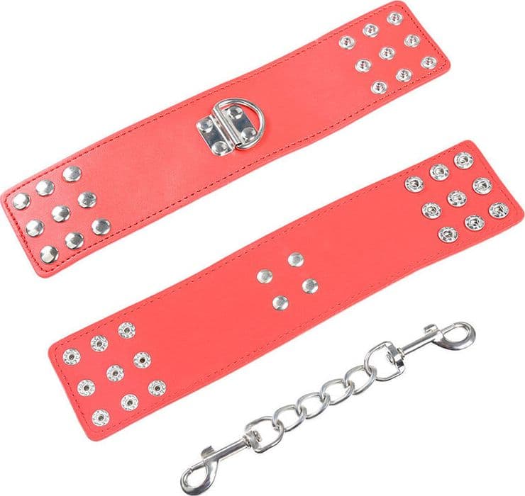 Manette Polsi Rosse con Catena Borchie Regolabili Bondage BDSM Fetish Ohmama - 6