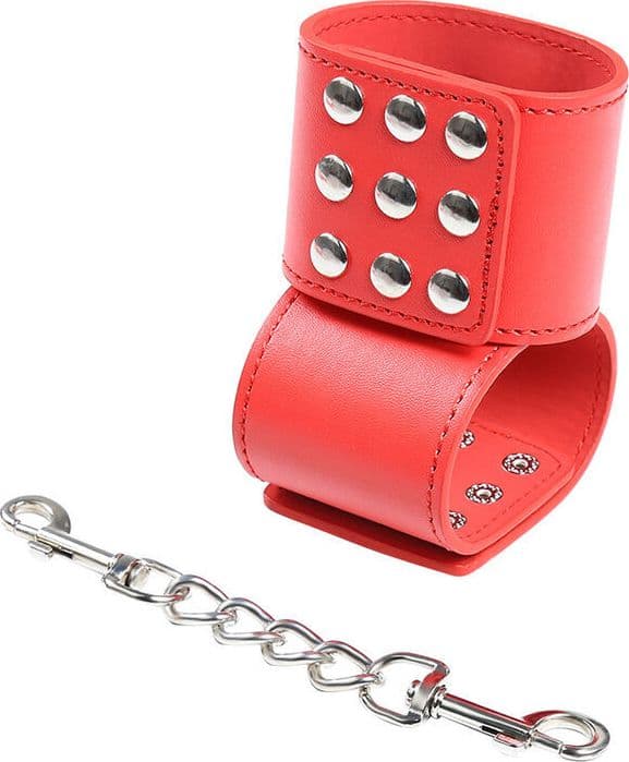 Manette Polsi Rosse con Catena Borchie Regolabili Bondage BDSM Fetish Ohmama - 7