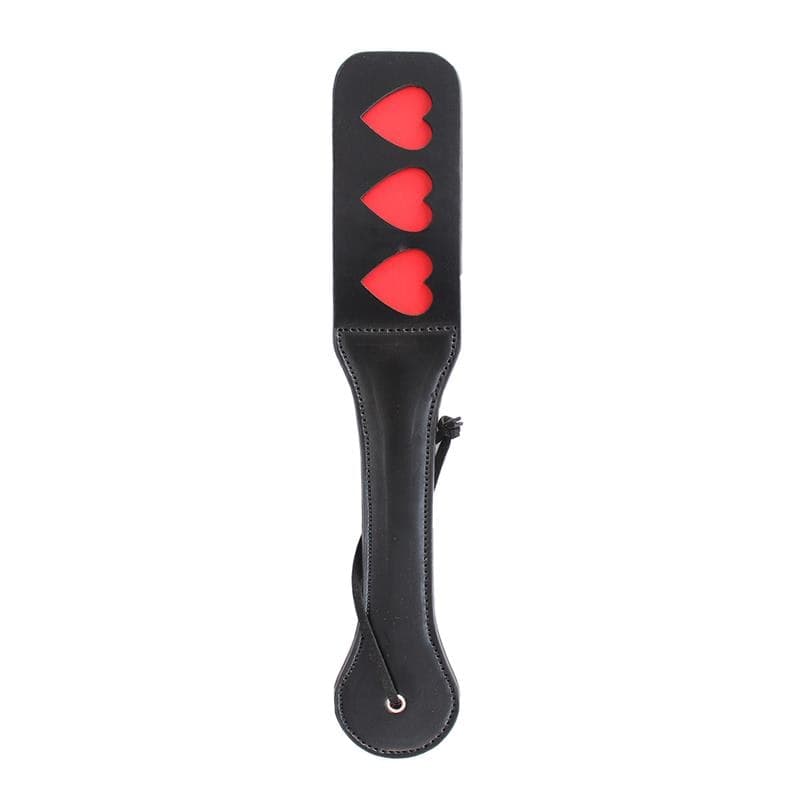 Paddle sculacciatore con cuori rossi pelle nera PU 35 x 5 cm circa resistente - 6