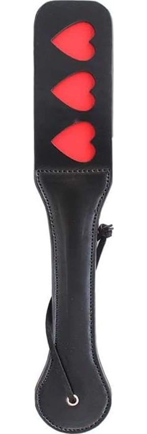 Paddle sculacciatore con cuori rossi pelle nera PU 35 x 5 cm circa resistente - 7