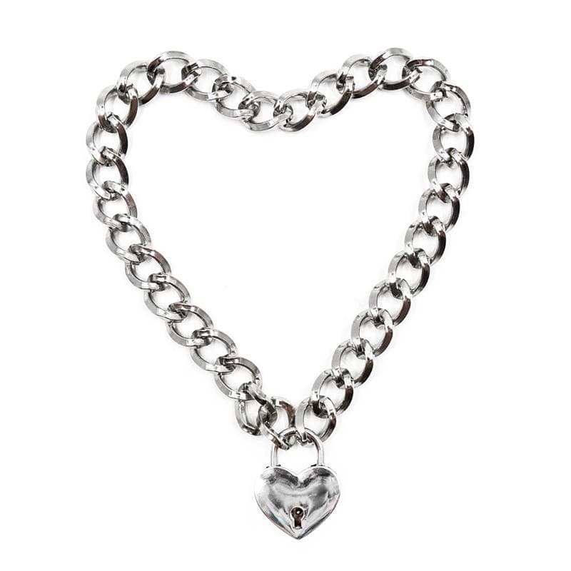 Collare BDSM Catena Metallo Lucchetto Cuore Sex Toy Fetish Unisex LateToBed - 6