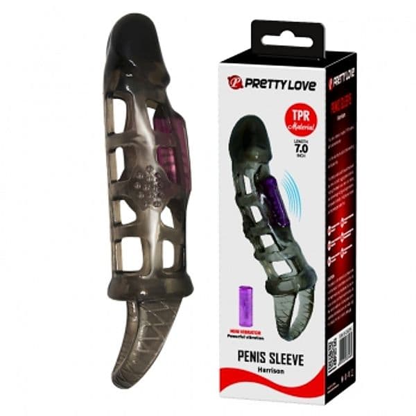 Guaina estensore del pene 18 cm circa vibrante nero con anello di sostegno Harry